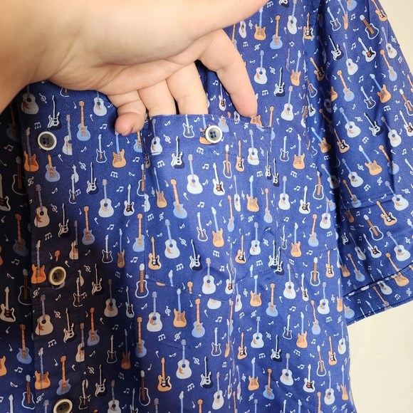 Age Of Wisdom Modal Guitar Printed Blue Short Sleeve Button Down Shirt XL new - Picture 9 of 14